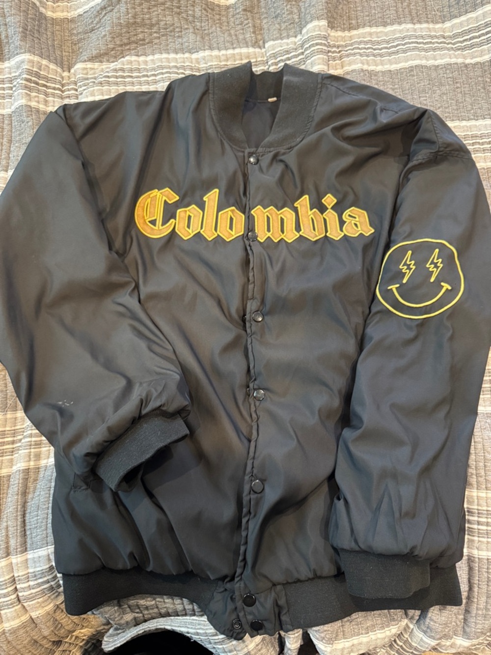 Colombia Embroidered Black Bomber Jacket with Yellow Accents